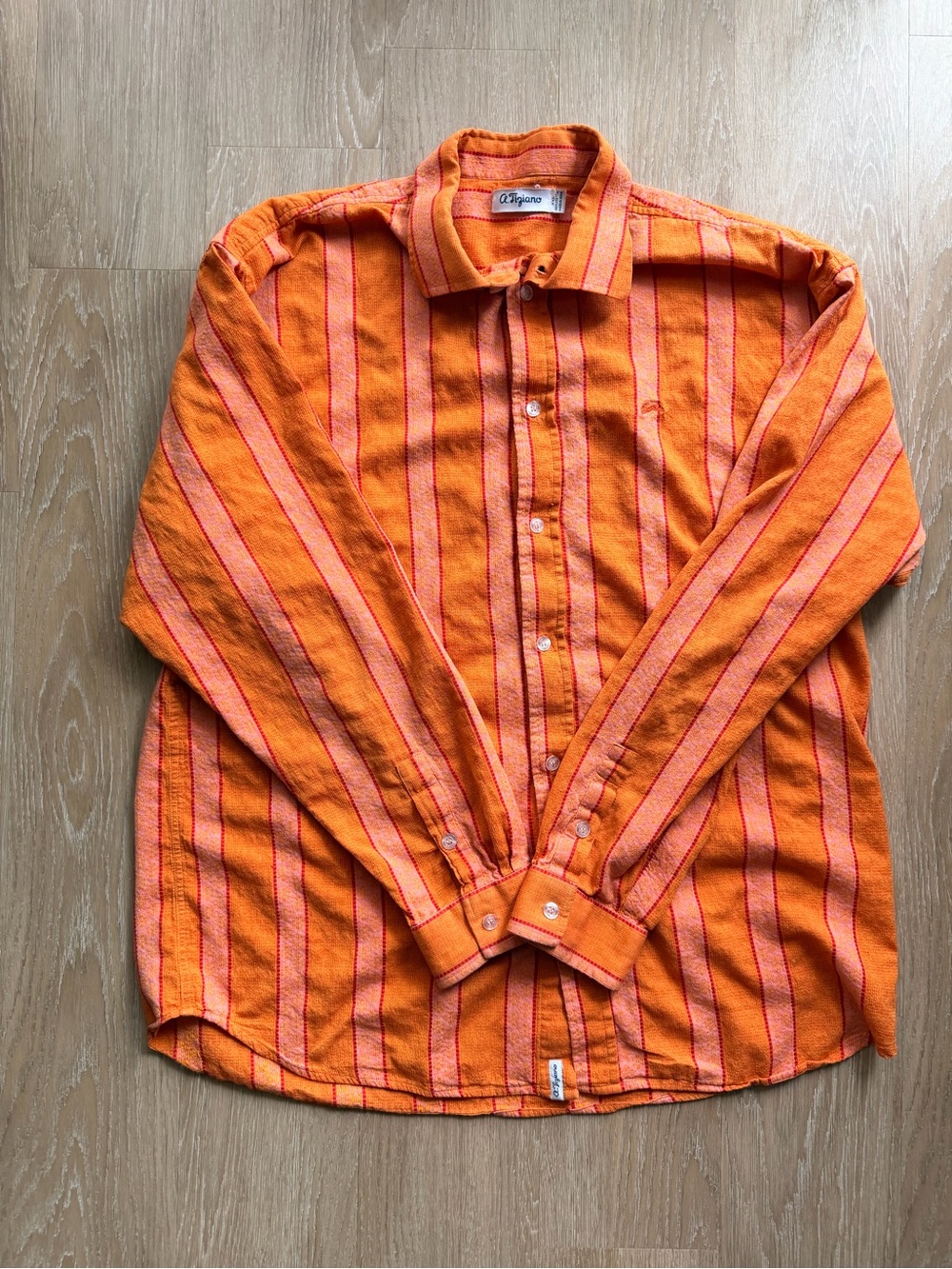 Vintage A. Tiziano Orange Striped Men's Button-Up Shirt